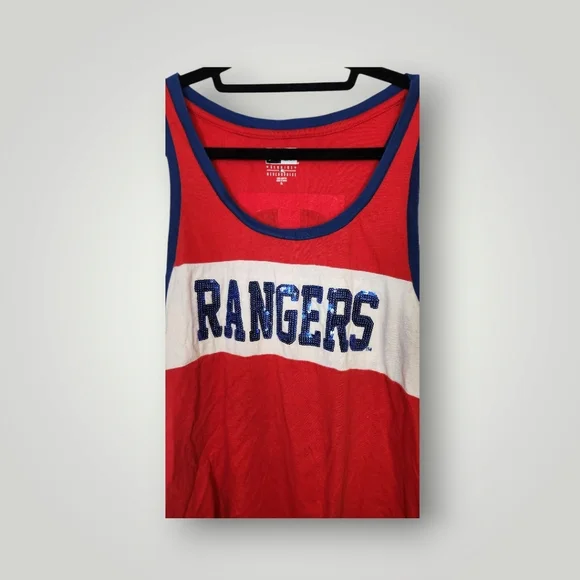 Texas Rangers sequin Red and Blue Rangers Tank Top size XL - Picture 6 of 11